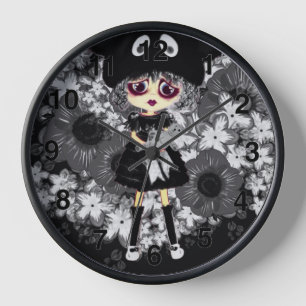 Sad Goth Girl - Kawaii Chibi cartoon Large Clock
