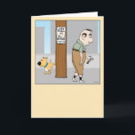 Sad Guy Has Lost His Mojo Funny Birthday Card<br><div class="desc">Here's a hilarious cartoon birthday card featuring a guy who has nailed a sign to a post in an effort to find his lost mojo. Meanwhile, a cute little dog uses the same post for another purpose. Thank you for choosing this original design by © Chuck Ingwersen. I’m an independent...</div>