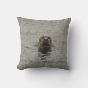 Sad Harbour Seal in the Rain Wildlife Art Cushion