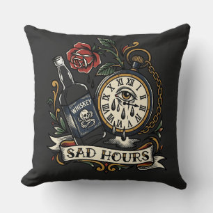 Sad Hours 3am Crying Clock Tattoo Flash Vintage Me Cushion