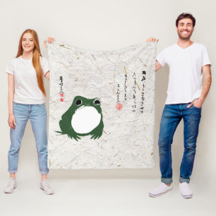 Sad Japanese Frog Toad 19th Century Fleece Blanket