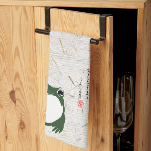 Sad Japanese Frog Toad 19th Century  Tea Towel