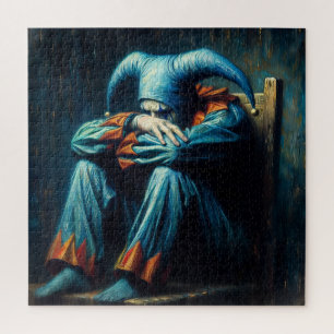 Sad Jester In Blue and Orange  Jigsaw Puzzle