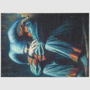 Sad Jester In Blue and Orange Tissue Paper
