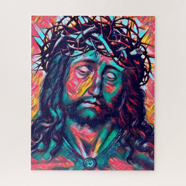 Sad Jesus Christ Face Thorn Crown Abstract art Jigsaw Puzzle (Vertical)