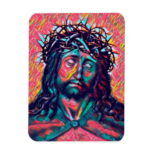 Sad Jesus Christ Face Thorn Crown Abstract art Magnet