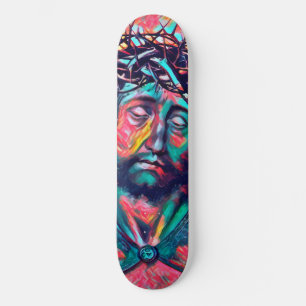 Sad Jesus Christ Face Thorn Crown Abstract art Skateboard