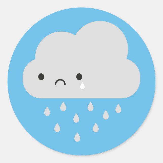 Sad Kawaii Rain Cloud Classic Round Sticker (Front)