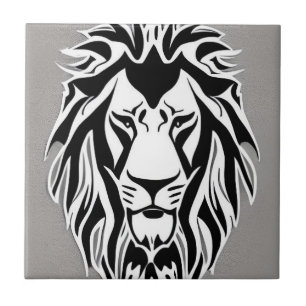 Sad lion black and white decal gray background ceramic tile