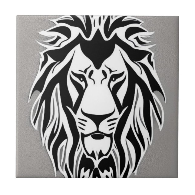 Sad lion black and white decal grey background ceramic tile (Front)