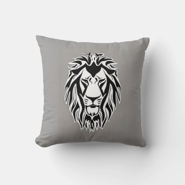 Sad lion black and white decal grey background  cushion (Front)