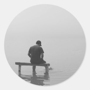 Sad Lonely Man Contemplating Life  Classic Round Sticker