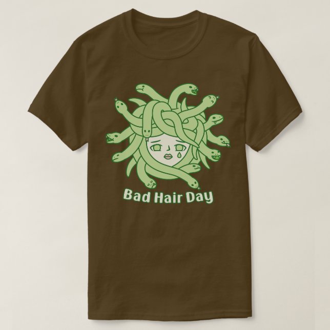 Sad Medusa Snakes Hair Bad Hair Day Funny T-Shirt (Design Front)