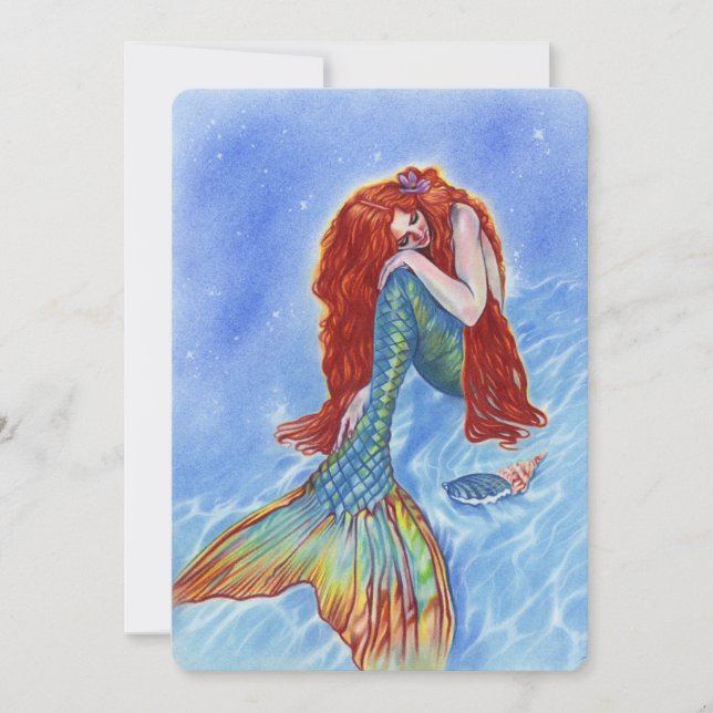 sad mermaid underwater flat notecard (Front)