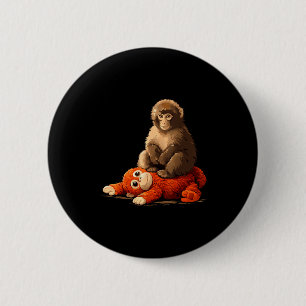 Sad monkey punch meme sitting on orange toy 6 cm round badge