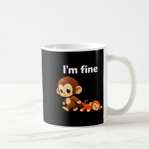 Sad monkey punch meme with an orange toy i'm fine coffee mug