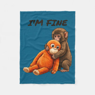Sad monkey punch meme with an orange toy i'm fine fleece blanket