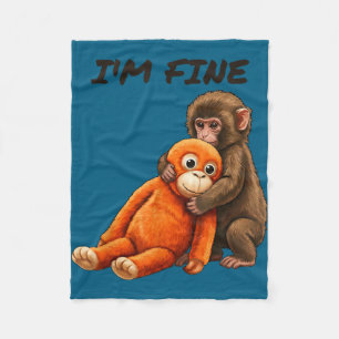 Sad monkey punch meme with an orange toy i'm fine fleece blanket