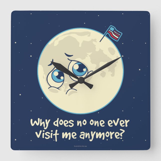 Sad Moon Square Wall Clock (Front)