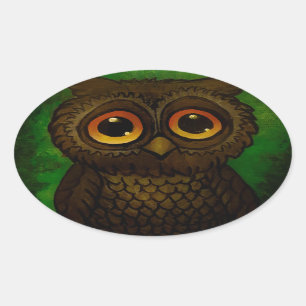 Sad owl eyes oval sticker