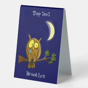 Sad owl with tear and moon missing you cartoon