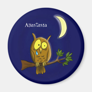 Sad owl with tear and moon missing you cartoon magnet