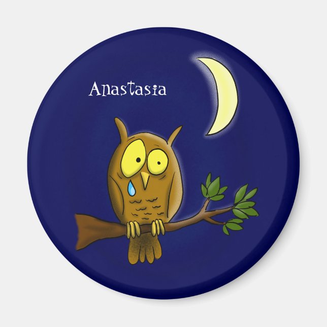 Sad owl with tear and moon missing you cartoon magnet (Front)