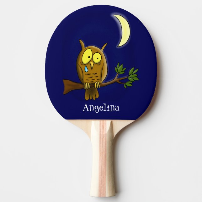 Sad owl with tear and moon missing you cartoon  ping pong paddle (Front)