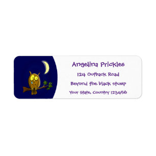 Sad owl with tear and moon missing you cartoon return address label