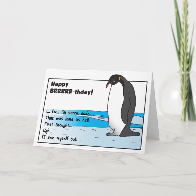 Sad Penguin Birthday Card (Front)