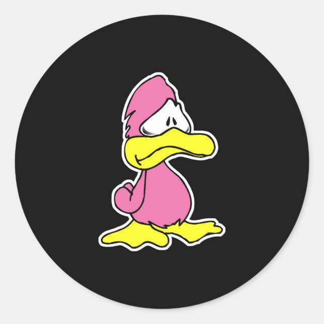 sad pink duck classic round sticker (Front)
