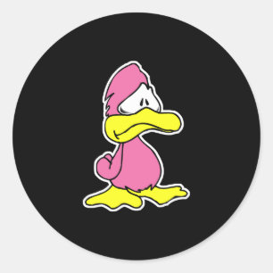 sad pink duck classic round sticker