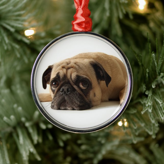 Sad Pug Metal Ornament (Tree)