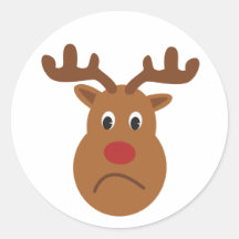 Sad Reindeer Christmas Round Sticker, Glossy
