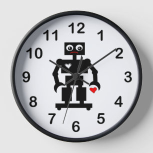 Sad Robot With Oily Tear and Broken Heart Round Cl Clock