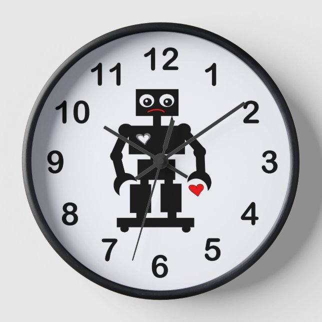 Sad Robot With Oily Tear and Broken Heart Round Cl Clock (Front)