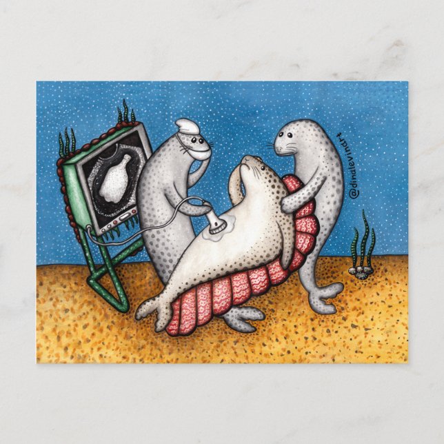 Sad Seals Earth Day Plastic Bottle Announcement Postcard (Front)