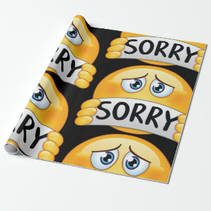 Sad Sorry Emoji Face Holding Apology Sign Wrapping Paper