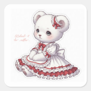 Sad Sweet Goth Bear - Red & White Frilly Dress Square Sticker
