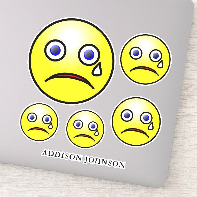 Sad Tear Emoji Yellow Faces Collection Add Name 8" (Detail)