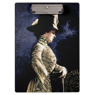 Sad Vintage Victorian Woman with Feather Hat Clipboard