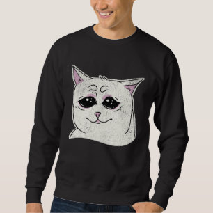 Sad White Cat Meme Sarcastic Kitty Animal Retro Sweatshirt
