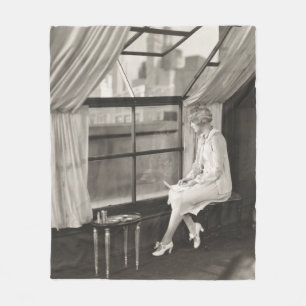 Sad woman staring out window1940s, woman, vintage, fleece blanket