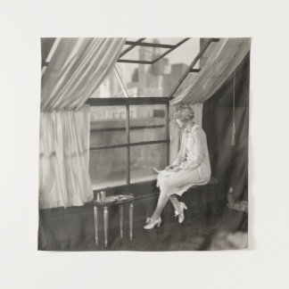 Sad woman staring out window1940s, woman, vintage, tapestry
