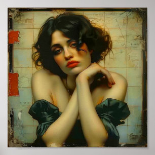 Sad Woman with her hands on her face Mixed Media Poster