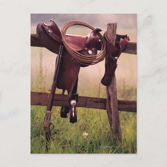 Saddle and Lasso on Fence Postcard (Front)