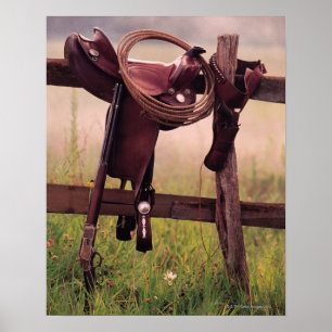 Saddle and Lasso on Fence Poster