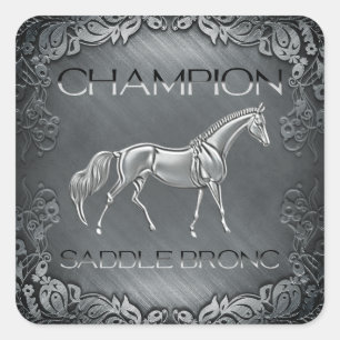 Saddle Bronc Champion Rodeo Engraved Plaque    Square Sticker