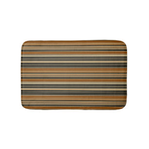 Saddle Brown and Black Striped Pattern Bath Mat