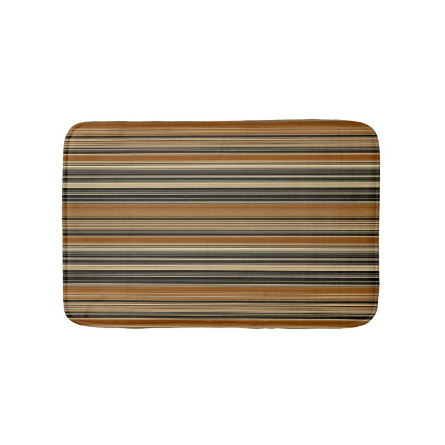 Saddle Brown and Black Striped Pattern Bath Mat (Front)